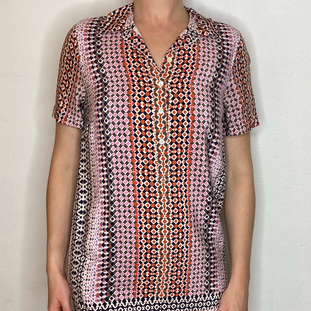 J. Crew Pink and Orange Geometric Short Sleeve Tunic